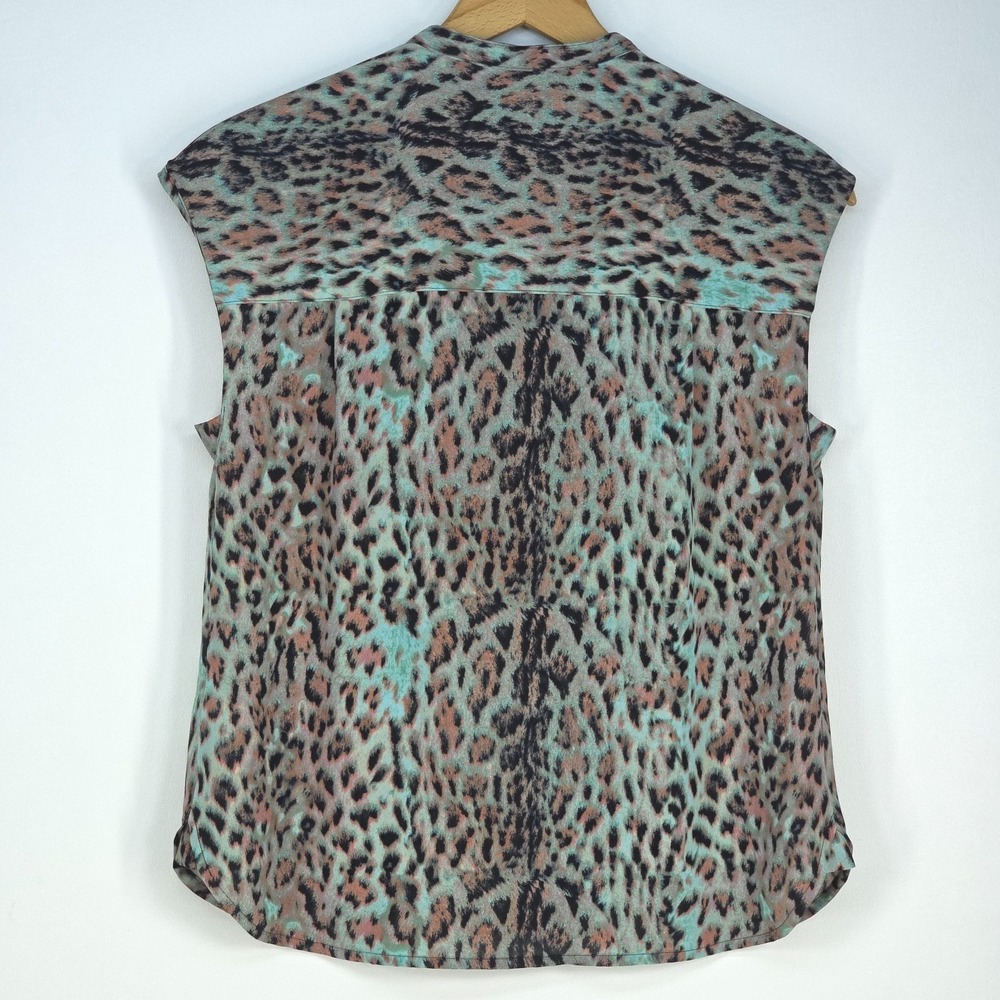 J Crew Leopard Print Blouse Women Small Sleeveless Keyhole Neck Colorful Mobwife - Picture 2 of 16